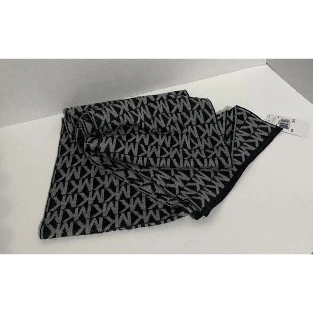 Michael Kors Women's Knit Scarf MK Logo Gray On Gray 9”x67” NWT Fall 2015